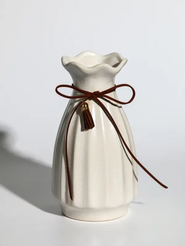 Ваза керамика настольная Ваза керамика настольная "Шерон" полосы шнур, 19,5х10х7,5 см, белый