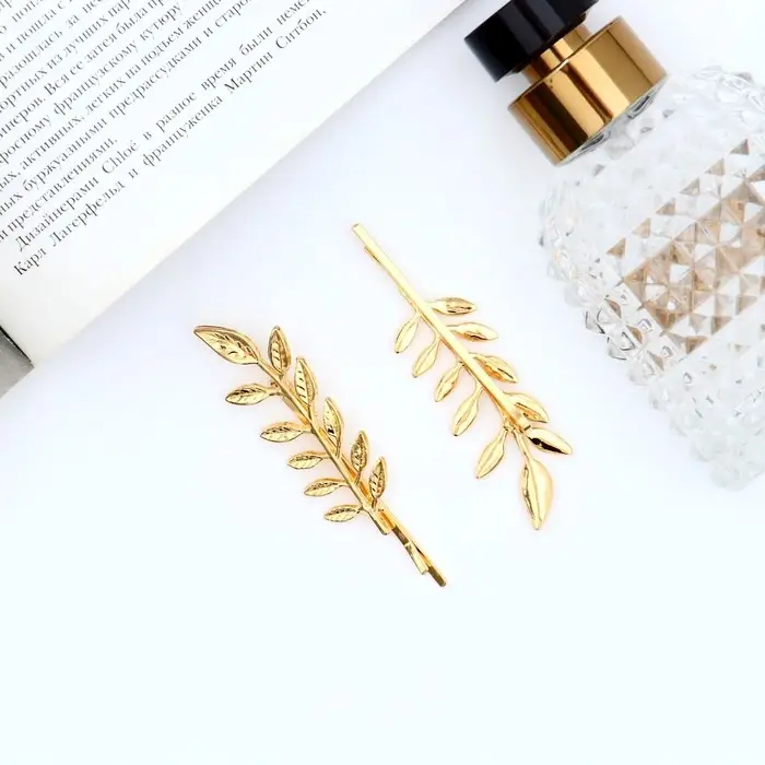 Невидимки для волос &laquo;Либерти&raquo;, набор 2 шт., листочки, 7.3 см, золото