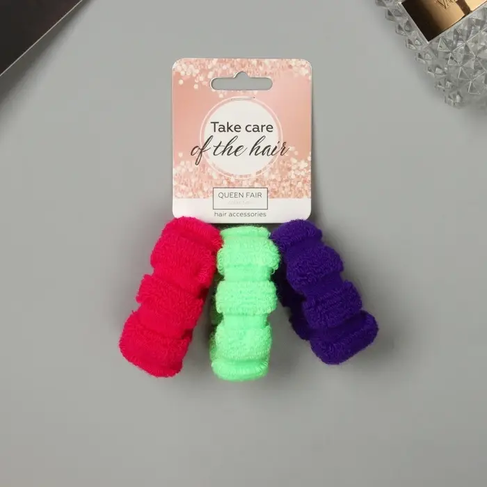 Резинка для волос "Махрушка спорт" (набор 3 шт) полосы объём колор, 4 см