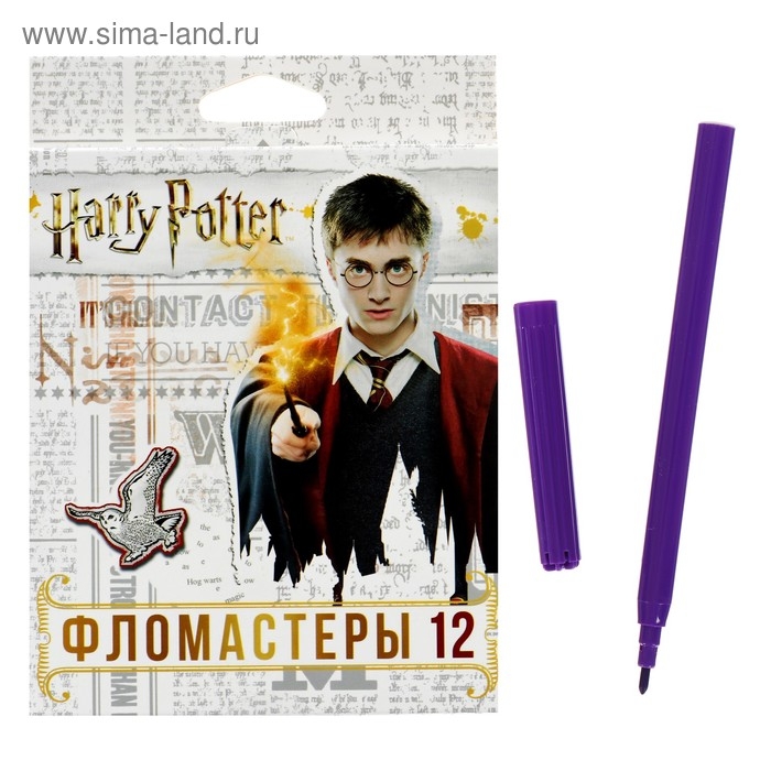 Фломастеры 12 цветов,  Фломастеры 12 цветов, "Гарри Поттер", картонная коробка, с европодвесом