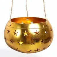 Подсвечник подвесной из кокоса, 14&times;14&times;10 см, золото