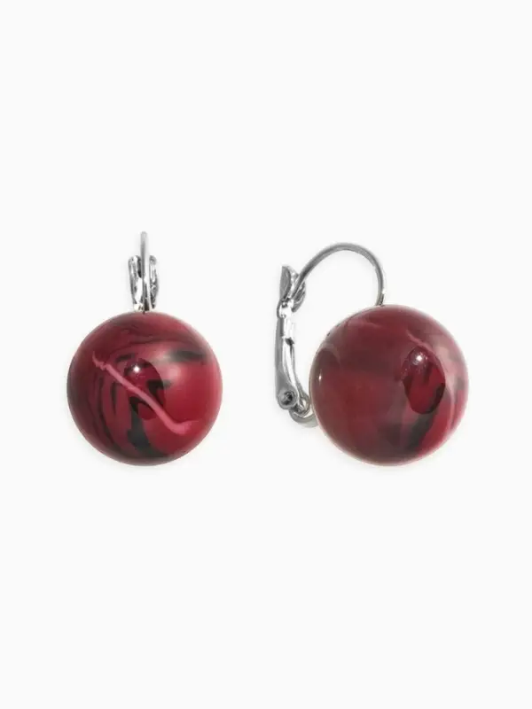 Серьги пластик "Шар №16" с разводами и блёстками, цвет бордовый в серебре