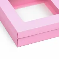Коробка подарочная складная, упаковка, крышка-дно, розовая, с окном 20&times;20&times;6 см