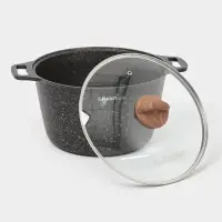 Кастрюля KUKMARA Granit ultra, 8 л, d=30 см, со стеклянной крышкой, антипригарное покрытие, литой алюминий, коричневая