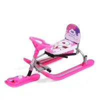 Снегокат Twiny 2+ с единорогом, со спинкой, с родительской ручкой, розовый, TW2-M/EP Nika Kids
