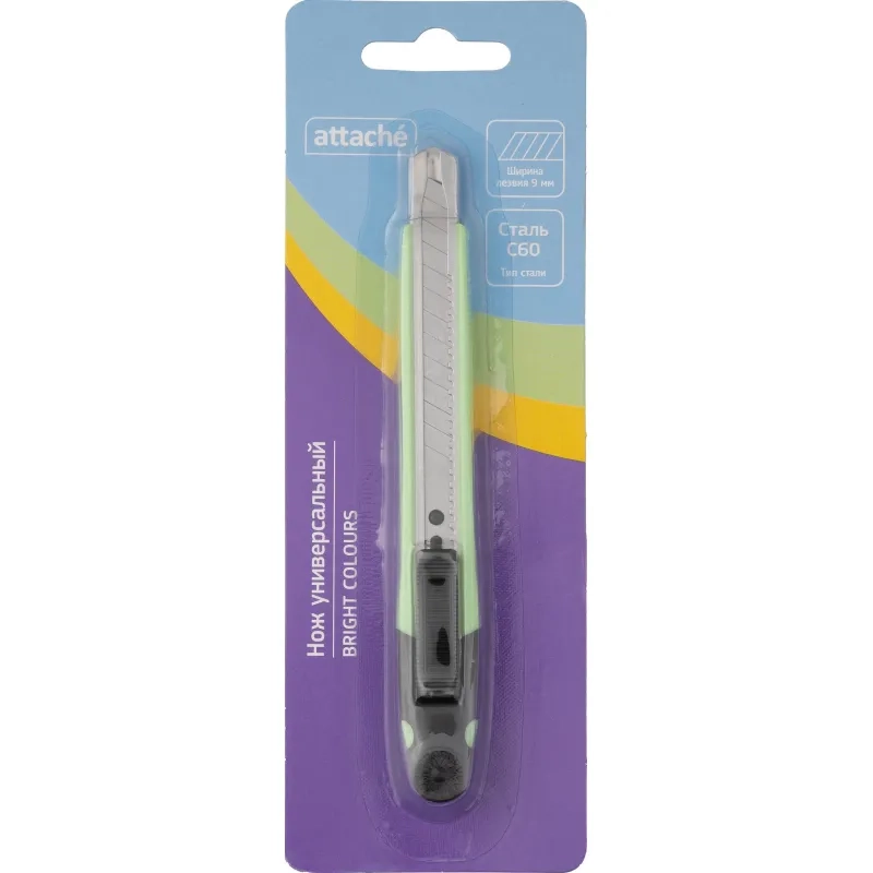 Нож универсальный Attache 9 мм пластиковый мет направл. зелён. авто