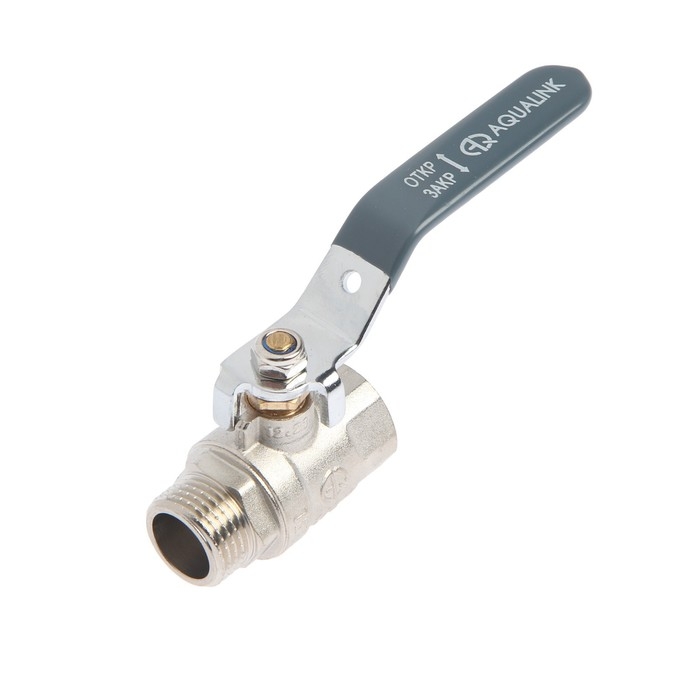 Кран шаровой AQUALINK, PN 50, внутренняя/наружная резьба 1/2 Кран шаровой AQUALINK, PN 50, внутренняя/наружная резьба 1/2", рычаг, никелированный