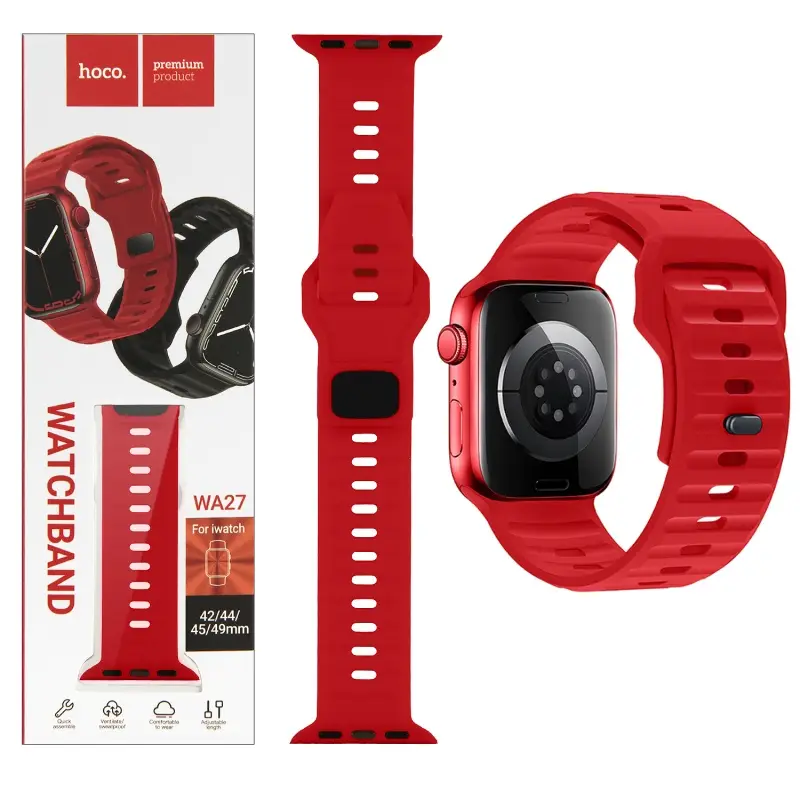 Ремешок для Apl watch 42/44/45/49mm WA27 stepped pattern solid color silicone strap Red HOCO
