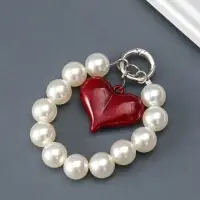 Брелок на карабине "Жемчужины и сердце" бусины d=1,6 см сердце 4,3х3,5 см 14 см