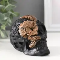 Фигура «Череп с цветком», 7×6×9 см, чёрная