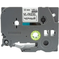 Картридж VL-FX231 Vell (Brother TZE-FX231, 12 мм, черный на белом) для PT