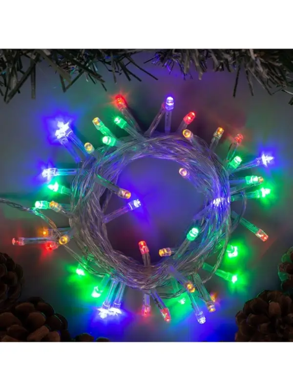 Гирлянда &laquo;Нить&raquo; 5 м, IP20, прозрачная нить, 50 LED, 8 режимов, 220 В, свечение мульти