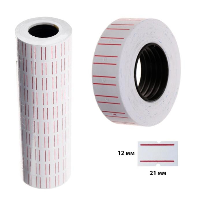 Этикет-лента 21*12мм, прямоугольная, белая с красной полосой, 1000 этикеток Этикет-лента 21*12мм, прямоугольная, белая с красной полосой, 1000 этикеток