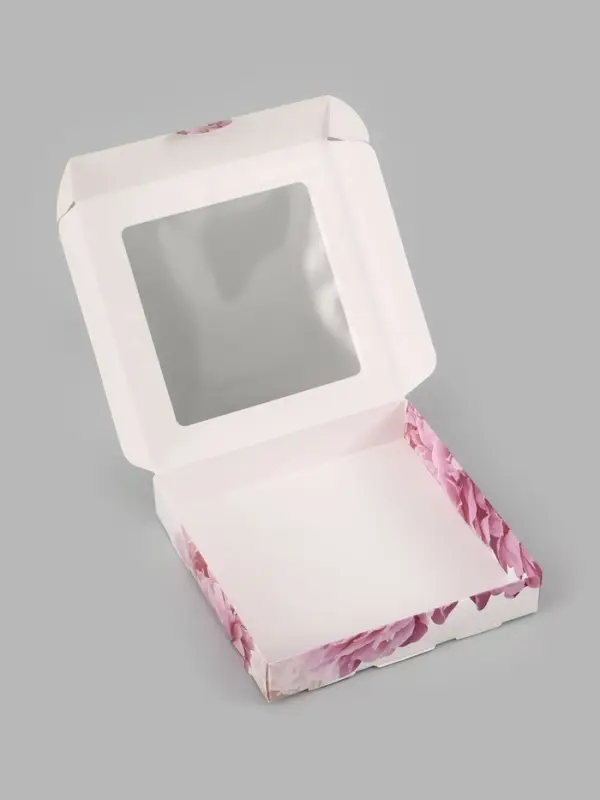 Коробка подарочная самосборная с окном &laquo;Пионы&raquo;, 16&times;16&times;3 см