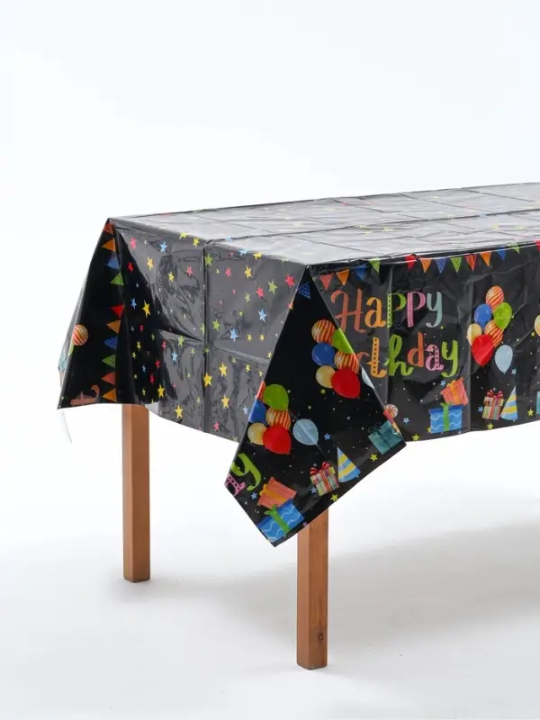 Скатерть одноразовая &laquo;С днём рождения&raquo;, 137&times;183 см, чёрная