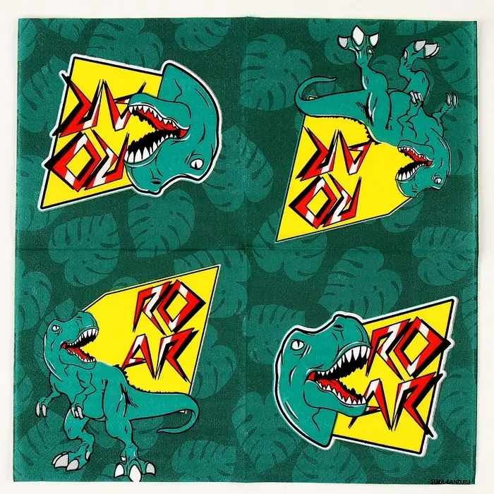 Салфетки бумажные 25×25 см «Дино», набор 20 шт.