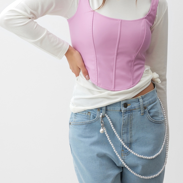 Портупея «Сумочка» жемчужинки, цвет белый в серебре, 123 см Портупея «Сумочка» жемчужинки, цвет белый в серебре, 123 см