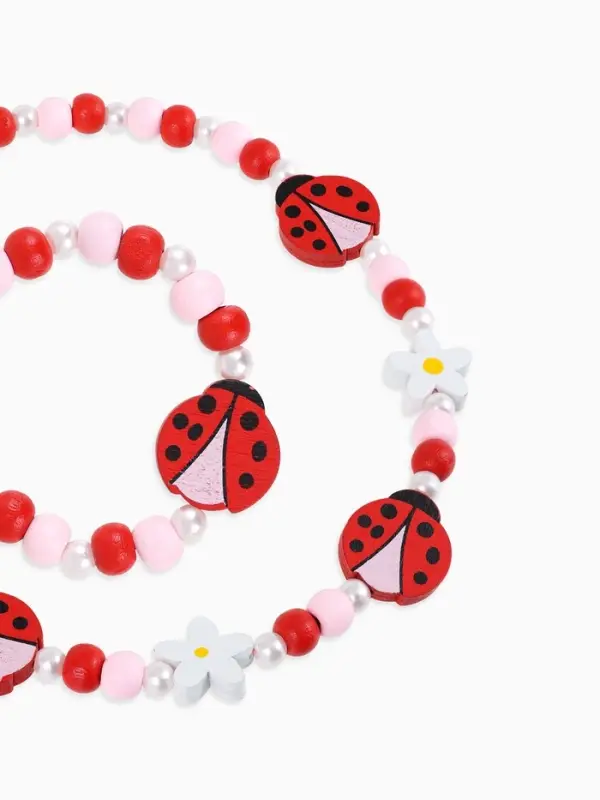 Набор детский &laquo;Выбражулька&raquo;, 2 предмета: бусы, браслет d=5 см, божьи коровки в цветах, разноцветный