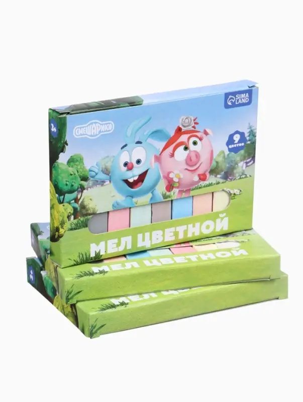 Мелки цветные школьные набор 3 шт. по 9 мелков &laquo;Смешарики&raquo;, прямоугольные