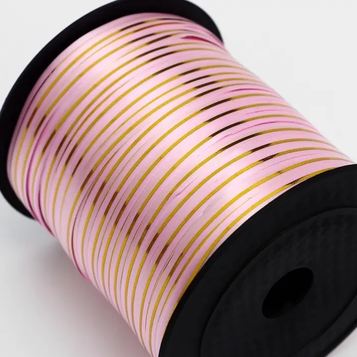 Лента упаковочная с золотой полосой, розовая, 5 мм &times; 225 м