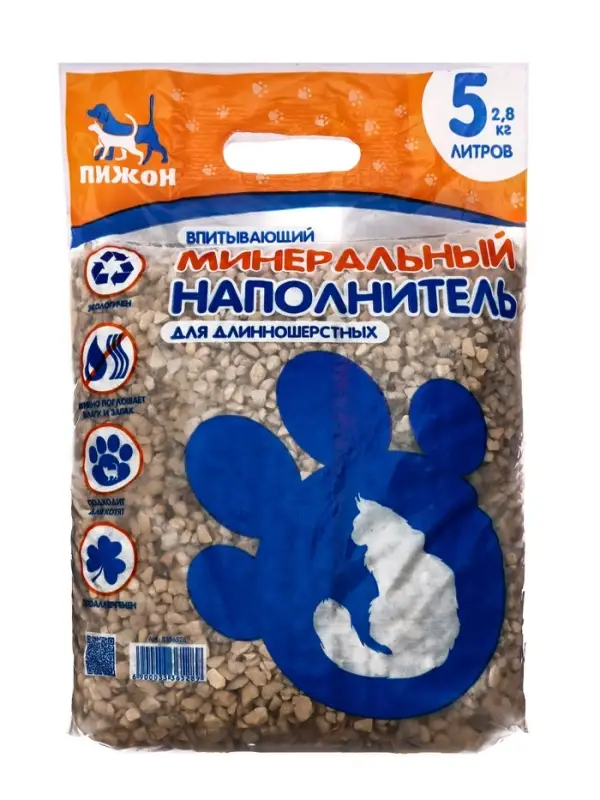 Наполнитель минеральный впитывающий &laquo;Пижон&raquo; для длинношерстных кошек, 5 л