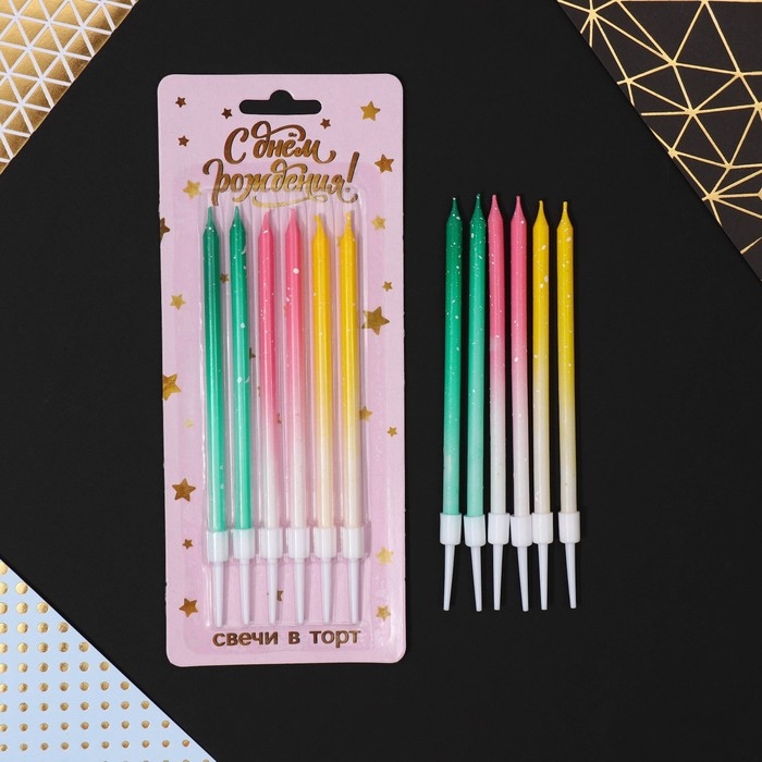 Свечи для торта с блестками, разноцветные, 6 шт., 13 х 0,4 см Свечи для торта с блестками, разноцветные, 6 шт., 13 х 0,4 см