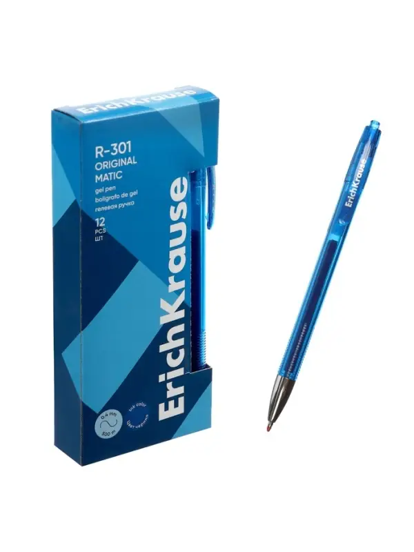 Ручка гелевая ErichKrause. R=301 Original Gel Matic, автоматическая, синий стержень, узел 0.5 мм