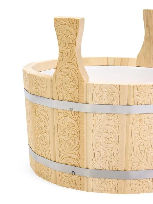 Шайка для бани и сауны &laquo;Русский узор&raquo;, 8 л, деревянная, пластиковая вставка, &laquo;Добропаровъ&raquo;