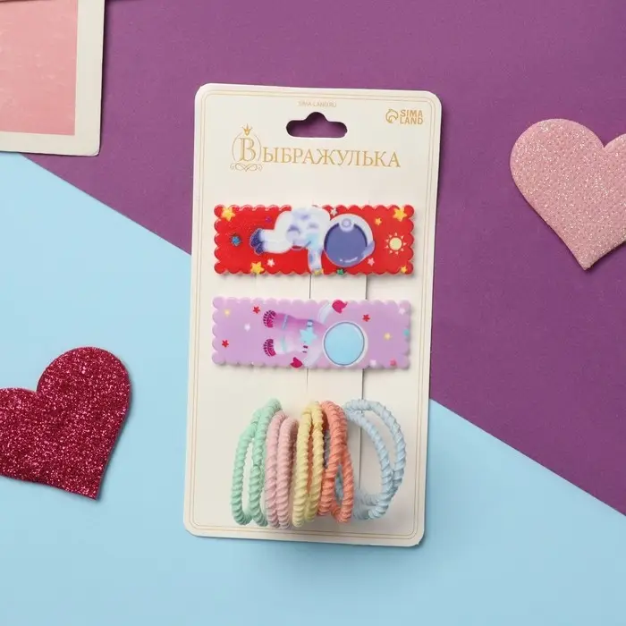 Набор для волос Набор для волос "Лучик" (2 невидимки-5,5 см, 10 резинок-3 см) космонавтик