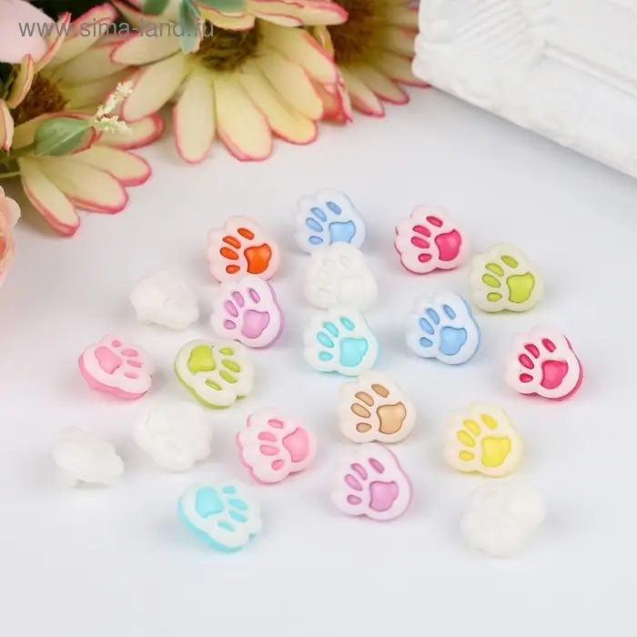 Набор пуговиц пластик Набор пуговиц пластик "Цветная лапка" 1х1,1 см МИКС н-р 20 шт 11,2х1,5х7 см