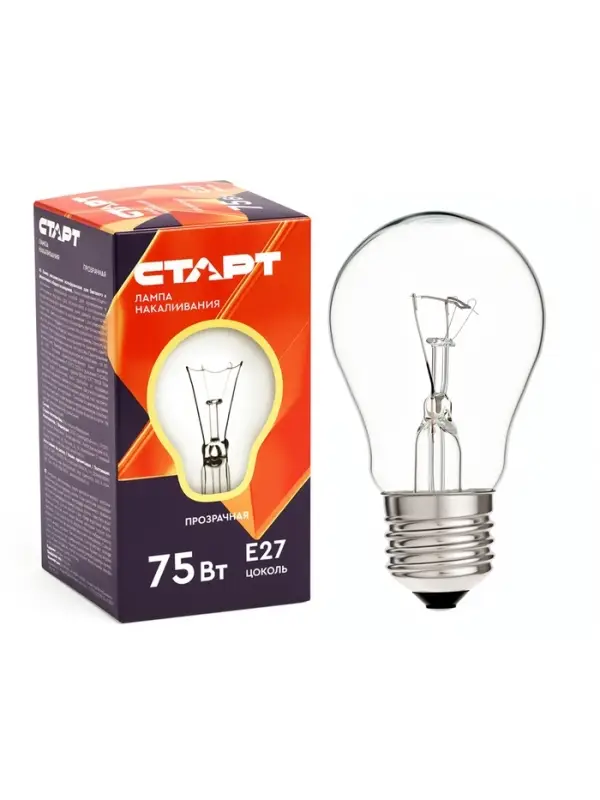 Лампа накаливания СТАРТ, Б, Е27, 75Вт, 230В