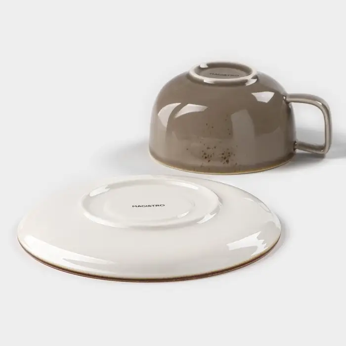 Чайная пара Magistro &laquo;Церера&raquo;, 2 предмета: чашка 250 мл, блюдце d=16.5 см, фарфор, коричневая