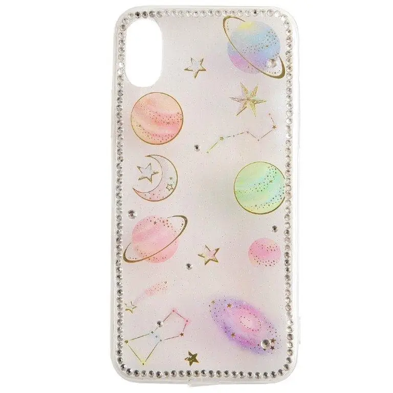 Чехол iPh XS планеты и со стразами по краям Чехол iPh XS планеты и со стразами по краям