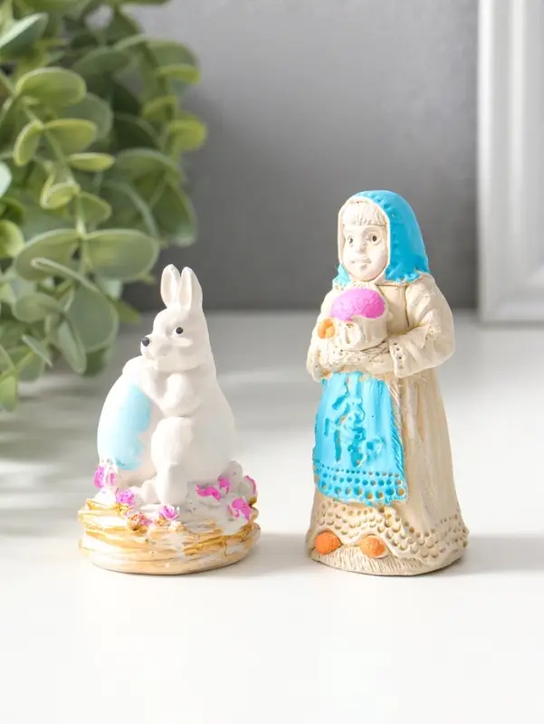 Статуэтки набор 2шт  "Пасхальный №1" девушка 9х4 см, заяц 8х4 см