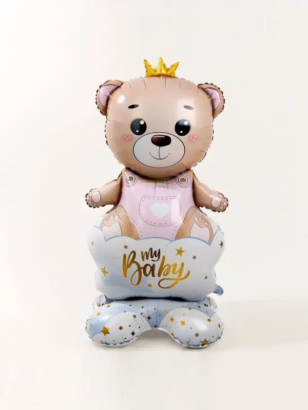 Воздушный шар фольгированный 62" &laquo;Мишка в короне &mdash; девочка&raquo;, фигура, на подставке