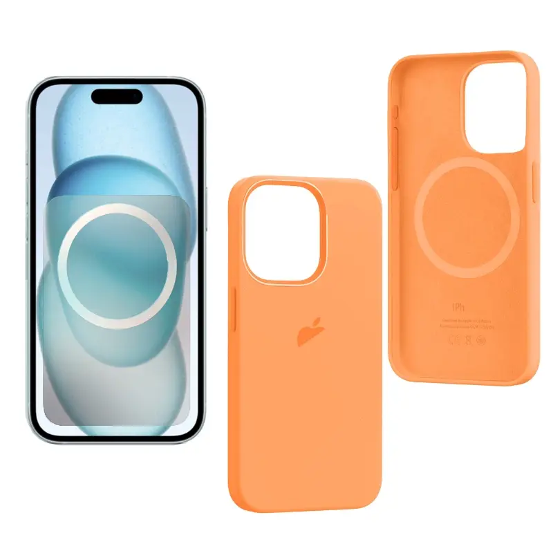 Чехол iPh 15 Pro Silicon Case 100% ORG (MagSafe + анимация NFC) c LOGO Orange Sorbet