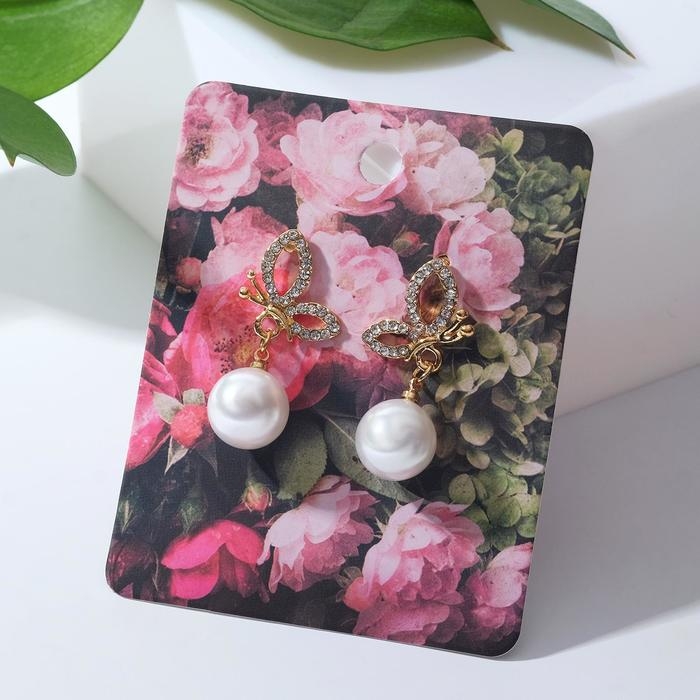 Серьги с жемчугом «Бабочка» с бусиной, цвет белый в золоте Серьги с жемчугом «Бабочка» с бусиной, цвет белый в золоте