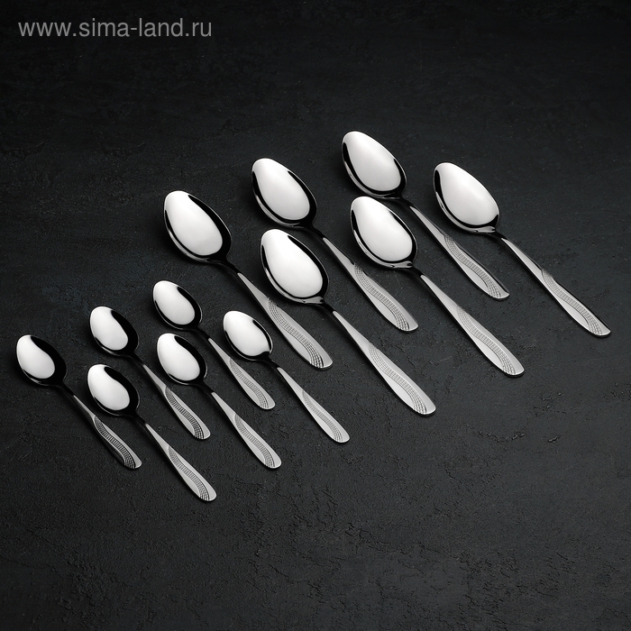 Набор столовых приборов из нержавеющей стали «Водопад», 24 предмета, на подставке, цвет серебряный Набор столовых приборов из нержавеющей стали «Водопад», 24 предмета, на подставке, цвет серебряный