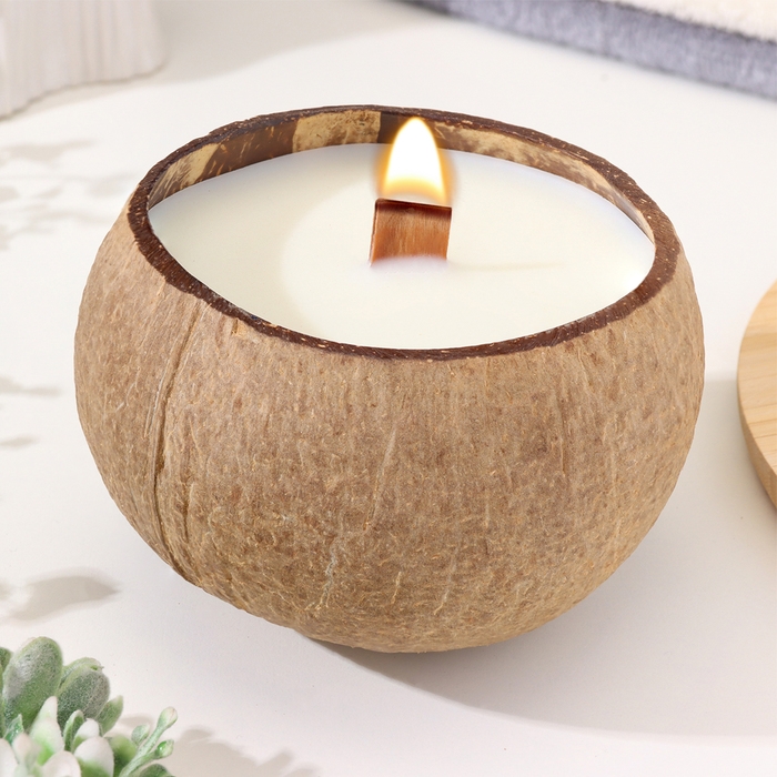 Свеча в кокосе ароматическая, сладкий апельсин и лайм, соевый воск, 8х10 см, в коробке Свеча в кокосе ароматическая, сладкий апельсин и лайм, соевый воск, 8х10 см, в коробке