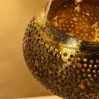 Подсвечник подвесной из кокоса, 14×14×10 см, чёрно-золотой
