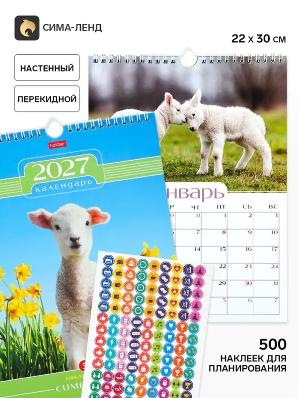 Календарь2027, настенный, перекидной &laquo;Символ года&raquo; 22&times;30 см, мини, с наклейками