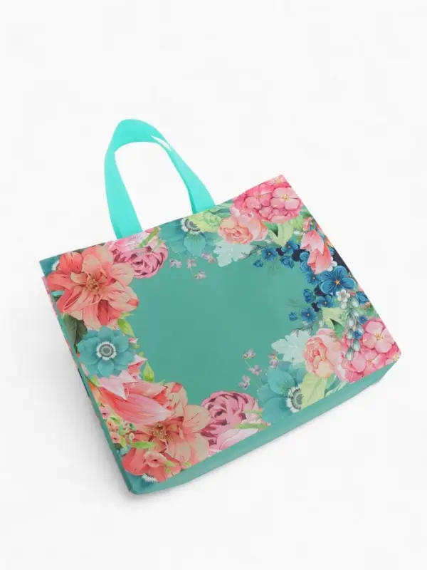 Сумка хозяйственная без застёжки, с цветочным принтом, 32&times;10&times;26 см, голубая