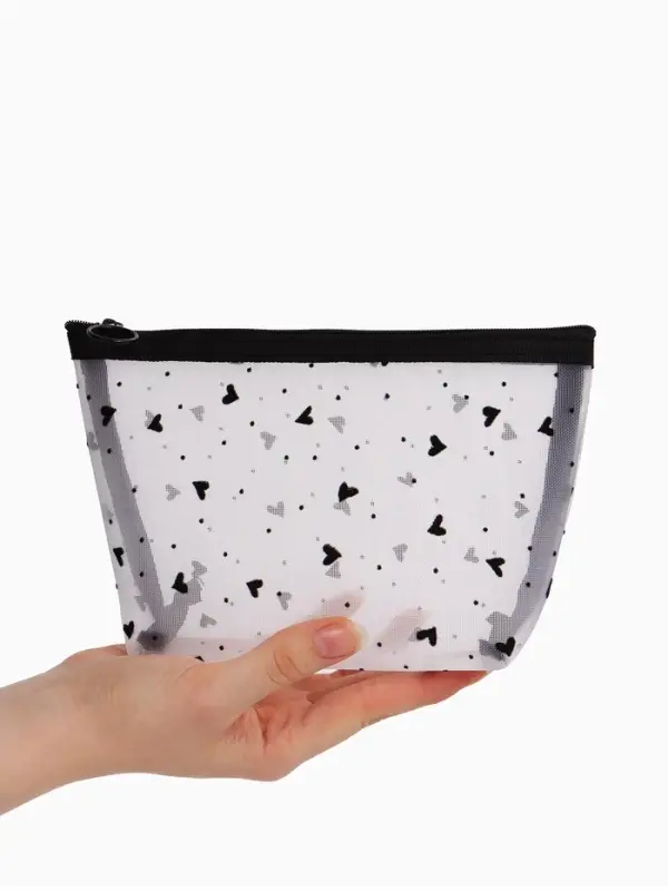 Косметичка дор Сердца, сетка 17*6,5*13,5, отд на молнии, белый Косметичка дор Сердца, сетка 17*6,5*13,5, отд на молнии, белый