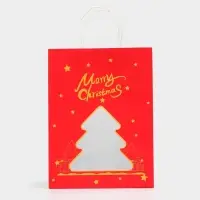 Пакет подарочный бумажный с окном &laquo;Ёлка&raquo; 26&times;35&times;16 см, крафт красный