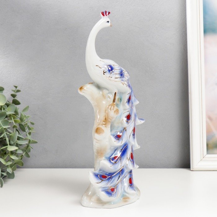 Сувенир керамика "Павлин на дереве" синий с золотом 29х12х7,3 см