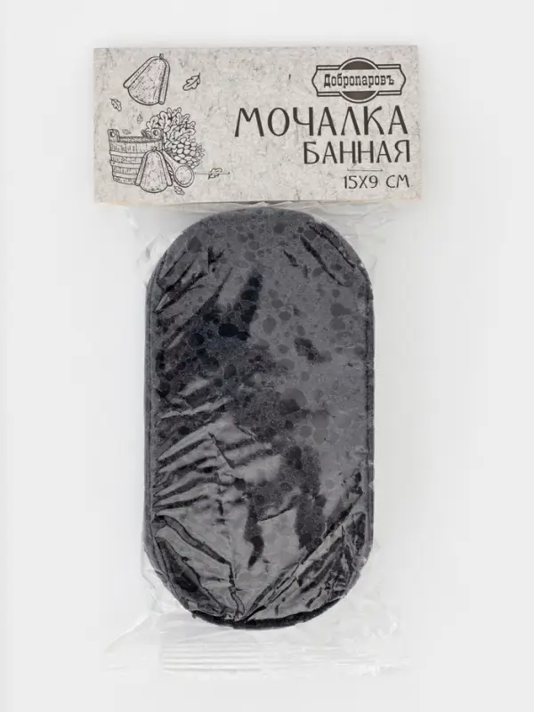 Мочалка банная Добропаровъ, 15&times;9 см, чёрная на подвесе