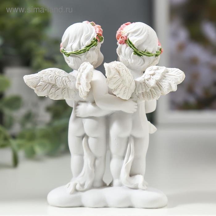 Сувенир полистоун  Сувенир полистоун "Ангелочки в розовых веночках с сердцем из роз" 10х8,5х5,5 см