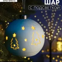 Ёлочный шар &laquo;Ёлки&raquo;, 9&times;9&times;9.8 см, 1 LED, керамика, от батареек LR44&times;2, свечение тёплое белое