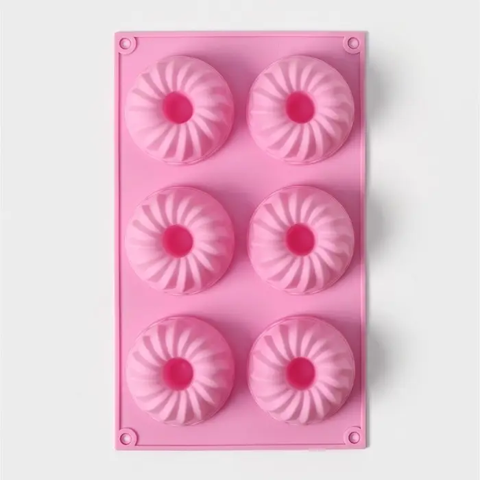 Форма для выпечки Доляна &laquo;Немецкий кекс&raquo;, силикон, 17&times;27 см, 6 ячеек (d=7 см), розовая