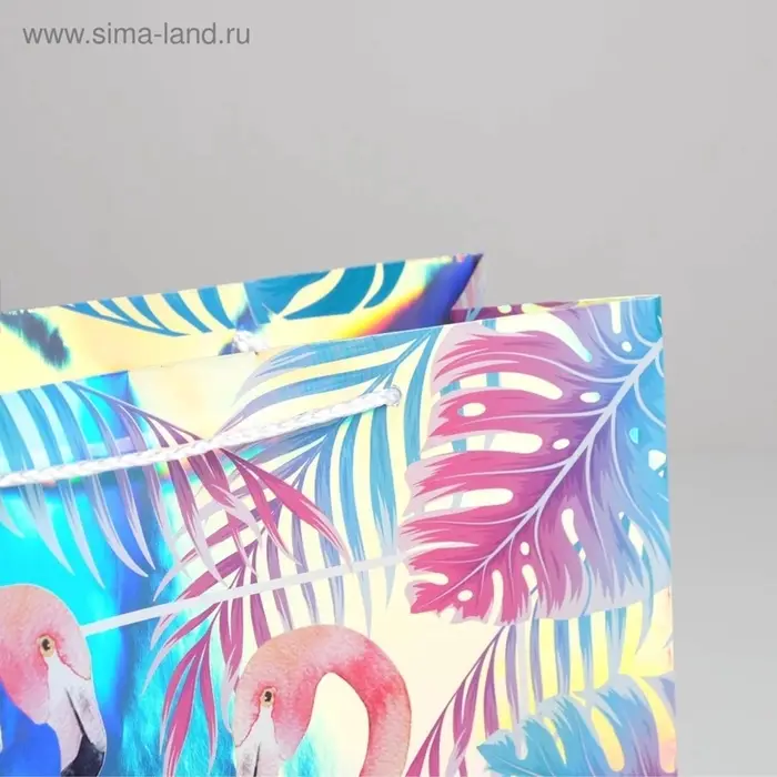 Пакет подарочный голографический, упаковка, &laquo;Фламинго&raquo;, 32&times;26&times;12 см
